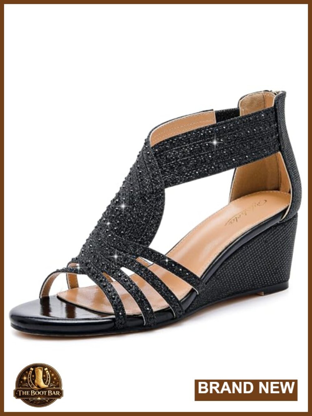 Women's Rhinestone Wedge Sandals Sparkly Ankle Strap Dressy Party
